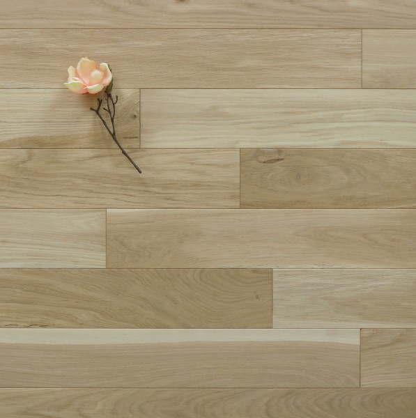 Eiche Holzdielenboden, 15 x 130 mm, Langdielen von 1800 bis 2200 mm, optional in Fixlänge, roh bzw. unbehandelte Oberfläche, Kanten gefast, Nut / Feder Verbindung